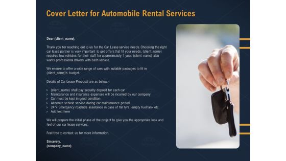 Car Hiring Cover Letter For Automobile Rental Services Ppt File Show PDF
