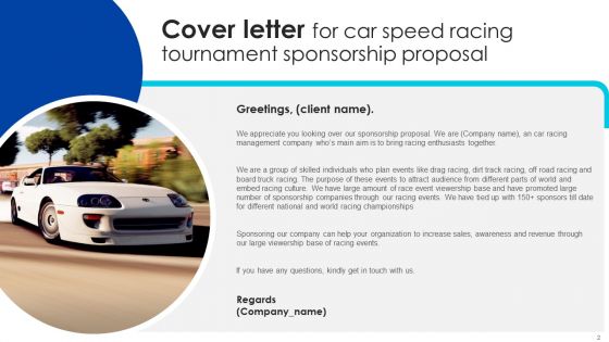 Car Speed Racing Tournament Sponsorship Proposal Ppt PowerPoint Presentation Complete Deck With Slides