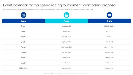Car Speed Racing Tournament Sponsorship Proposal Ppt PowerPoint Presentation Complete Deck With Slides