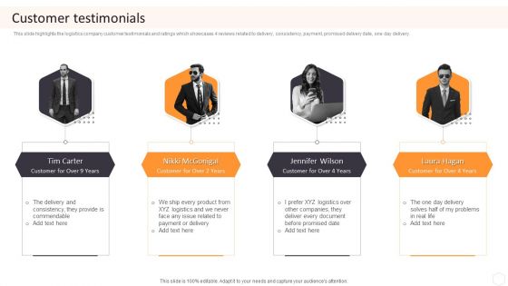 Cargo Logistics Company Profile Customer Testimonials Information PDF