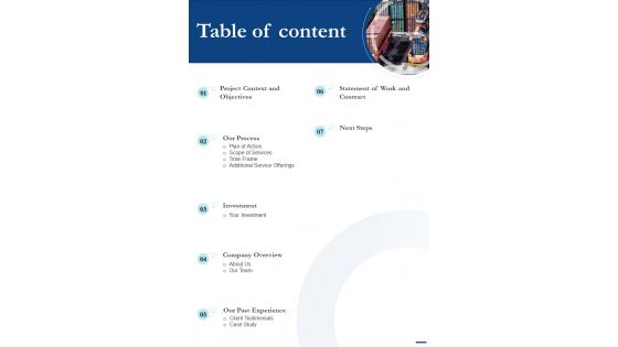 Cargo Trucking Proposal Table Of Content One Pager Sample Example Document