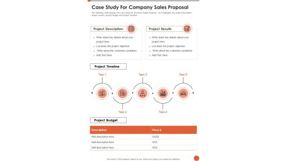 Case Study For Company Sales Proposal One Pager Sample Example Document Case Study For Company Sales Proposal One Pager Sample Example Document