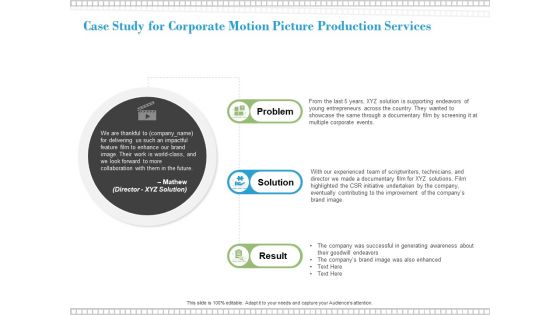 Case Study For Corporate Motion Picture Production Services Ppt PowerPoint Presentation Professional Slides