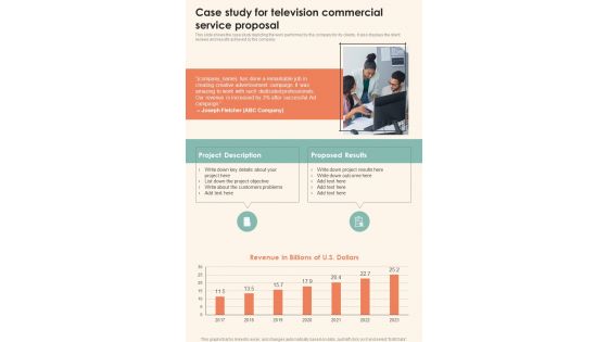 Case Study For Television Commercial Service Proposal One Pager Sample Example Document