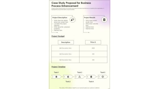 Case Study Proposal For Business Process Enhancement One Pager Sample Example Document Case Study Proposal For Business Process Enhancement One Pager Sample Example Document