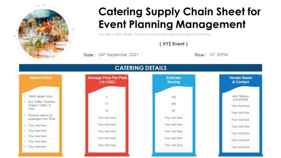 Catering Supply Chain Sheet For Event Planning Management Ppt PowerPoint Presentation File Vector PDF