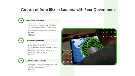 Causes Of Data Risk In Business With Poor Governance Ppt PowerPoint Presentation Infographics Icon PDF