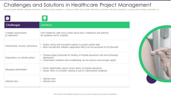 Challenges And Solutions In Healthcare Project Management Guidelines PDF