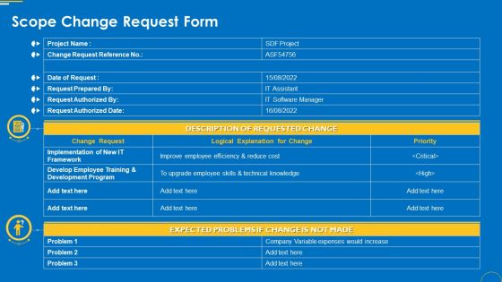 Change Management Pack Scope Change Request Form Ppt Gallery Icons PDF