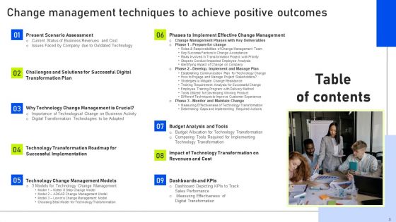 Change Management Techniques To Achieve Positive Outcomes Ppt PowerPoint Presentation Complete Deck With Slides