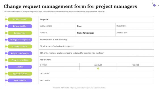 Change Request Management Form For Project Managers Inspiration PDF