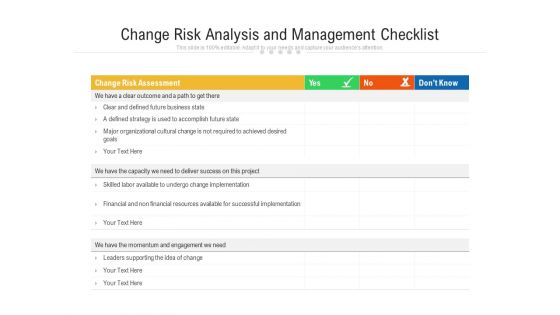 Change Risk Analysis And Management Checklist Ppt PowerPoint Presentation File Model PDF
