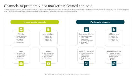 Channels To Promote Video Marketing Owned And Paid Ppt PowerPoint Presentation File Ideas PDF