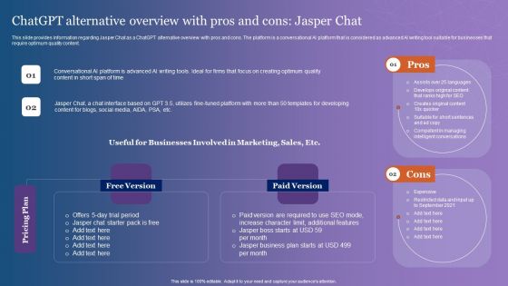 Chatgpt Alternative Overview With Pros And Cons Jasper Chat Slides PDF Chatgpt Alternative Overview With Pros And Cons Jasper Chat Slides PDF