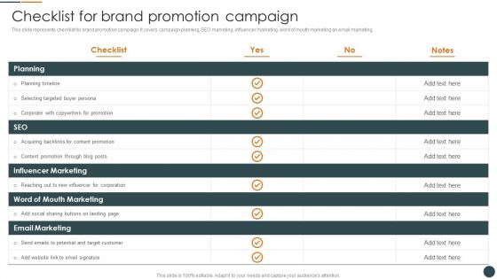 Checklist For Brand Promotion Campaign Brand Promotion Techniques To Enhance Formats PDF