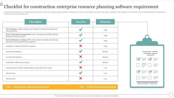 Checklist For Construction Enterprise Resource Planning Software Requirement Download PDF