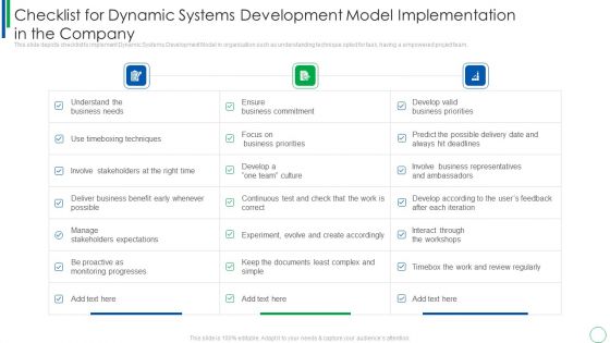 Checklist For Dynamic Systems Development Model Implementation In The Company Sample PDF