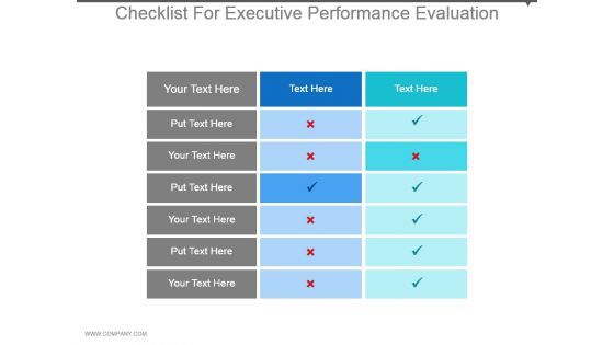 Checklist For Executive Performance Evaluation Good Ppt Example