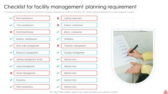 Checklist For Facility Management Planning Requirement Portrait PDF