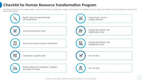 Checklist For Human Resource Transformation Program HR Change Management Tools Sample PDF
