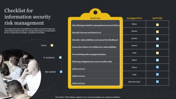 Checklist For Information Security Risk Management Cybersecurity Risk Assessment Summary PDF