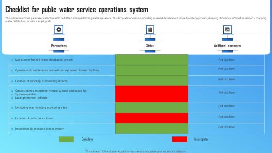 Checklist For Public Water Service Operations System Template PDF