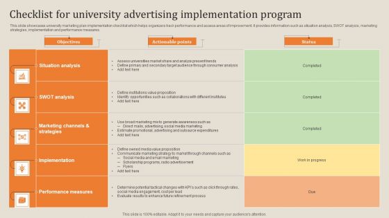 Checklist For University Advertising Implementation Program Brochure PDF