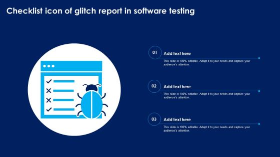 Checklist Icon Of Glitch Report In Software Testing Information PDF