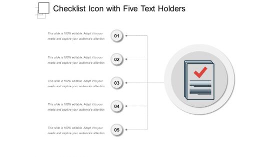 Checklist Icon With Five Text Holders Ppt PowerPoint Presentation Infographic Template Deck PDF Checklist Icon With Five Text Holders Ppt PowerPoint Presentation Infographic Template Deck PDF