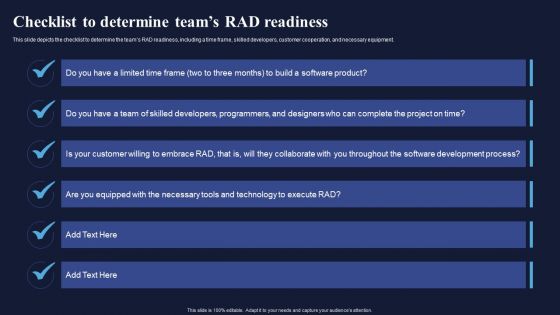 Checklist To Determine Teams RAD Readiness Integrating RAD Model To Simplify Information PDF