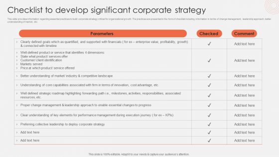 Checklist To Develop Significant Corporate Strategy Information PDF Checklist To Develop Significant Corporate Strategy Information PDF
