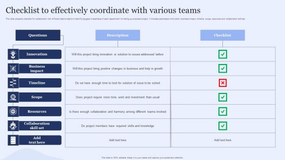 Checklist To Effectively Coordinate With Various Teams Background PDF