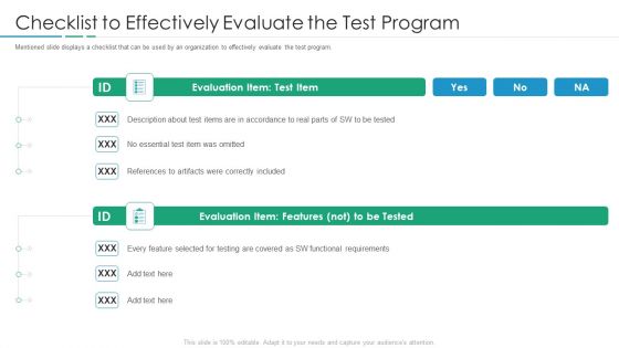 Checklist To Effectively Evaluate The Test Program Designs PDF