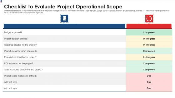 Checklist To Evaluate Project Operational Scope Elements PDF Checklist To Evaluate Project Operational Scope Elements PDF