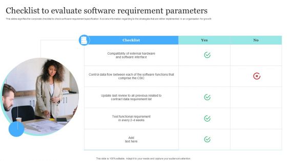 Checklist To Evaluate Software Requirement Parameters Demonstration PDF