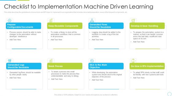Checklist To Implementation Machine Driven Learning Ppt Icon Inspiration PDF