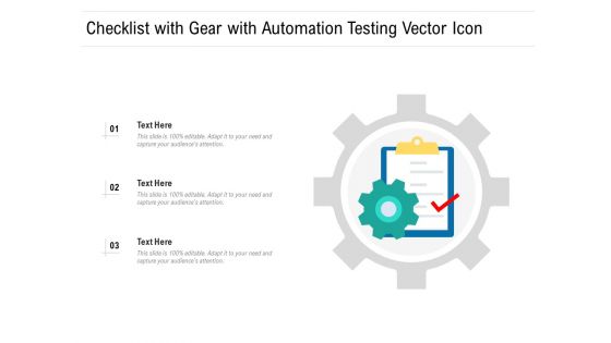 Checklist With Gear With Automation Testing Vector Icon Ppt PowerPoint Presentation Gallery Rules PDF