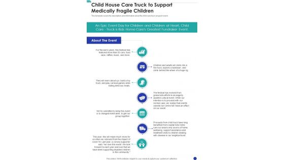 Child House Care Truck To Support Medically Fragile Children One Pager Sample Example Document