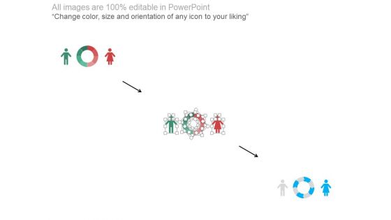 Circle Chart With Man And Woman Ratio Comparison Powerpoint Slides