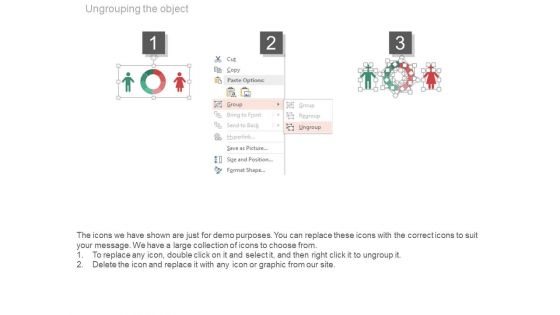 Circle Chart With Man And Woman Ratio Comparison Powerpoint Slides