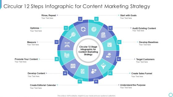 Circular 12 Steps Infographic For Content Marketing Strategy Portrait PDF