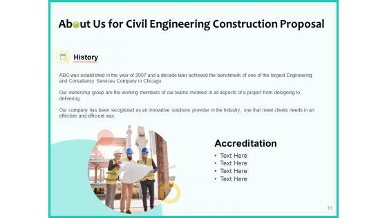 Civil Engineering Consulting Services Proposal For Construction Project Ppt PowerPoint Presentation Complete Deck With Slides