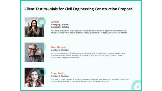 Civil Engineering Consulting Services Proposal For Construction Project Ppt PowerPoint Presentation Complete Deck With Slides