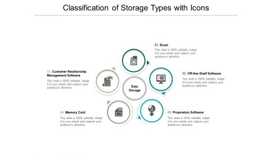 Classification Of Storage Types With Icons Ppt Powerpoint Presentation Pictures Structure