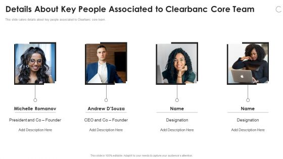Clearbanc Investor Funding Elevator Pitch Deck Details About Key People Associated To Clearbanc Core Team Background PDF
