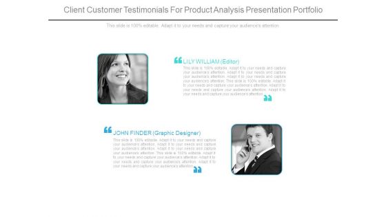 Client Customer Testimonials For Product Analysis Presentation Portfolio