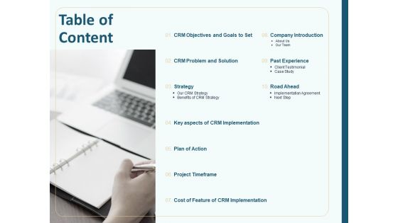 Client Relationship Administration Proposal Template Table Of Content Formats PDF