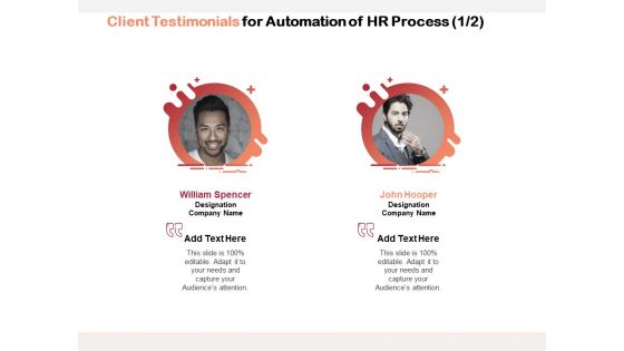 Client Testimonials For Automation Of HR Process Ppt PowerPoint Presentation Infographics Samples PDF