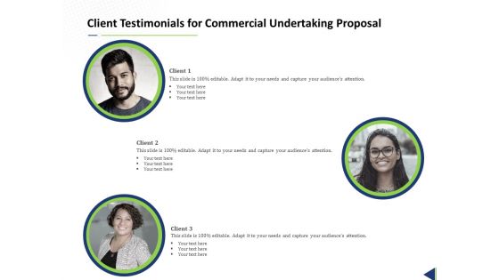 Client Testimonials For Commercial Undertaking Proposal Ppt Infographics Portrait PDF