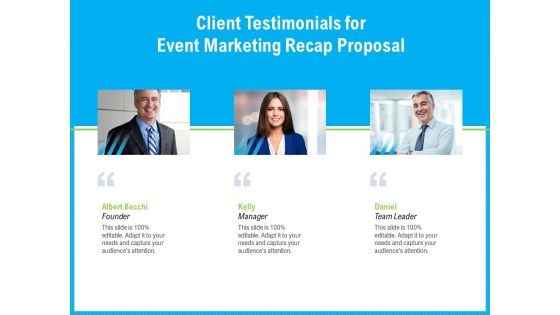 Client Testimonials For Event Marketing Recap Proposal Ppt Inspiration Sample PDF